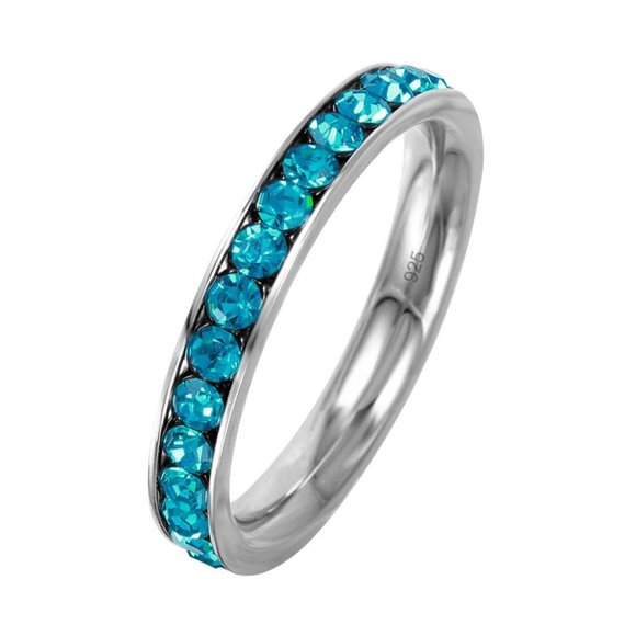 925 Sterling Silver Jewelry - Sterling Silver 925 Rhodium Plated Birthstone December Channel Eternity Band
